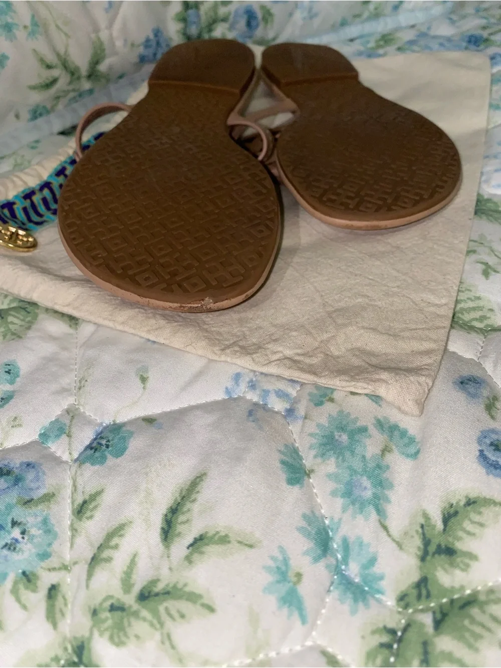 Tory Burch Tan Logo Thong Sandals